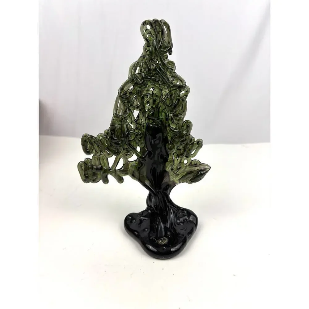 VTG Green 24% Lead Crystal Christmas Tree Peter Kaspar Art Glass‎ Unique Rare